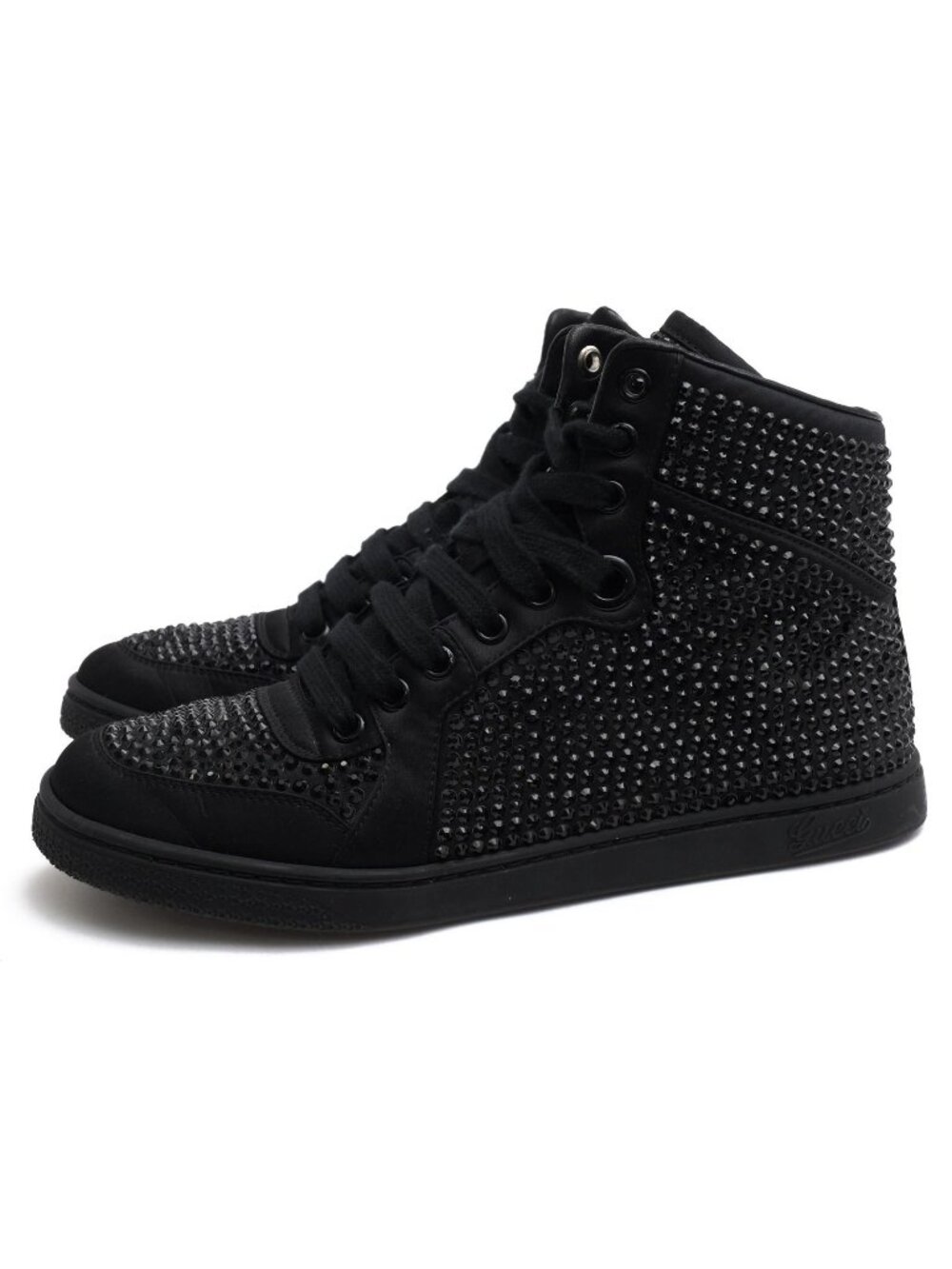 Gucci Sneakers High Cut Polyester Black Coda Crystal Satin Top Rhinestone